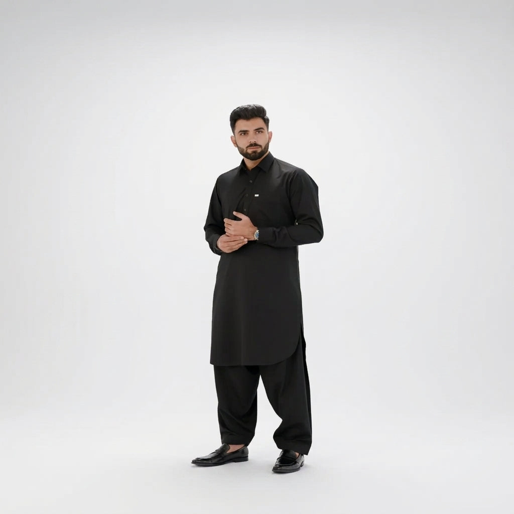 Eagleo Premium Black Soft Cotton Kurta Shalwar for Men – Traditional Eastern Wear